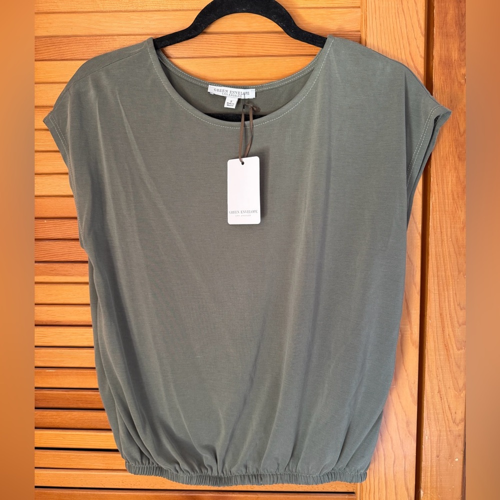 Green Envelope Olive Short Sleeve Top